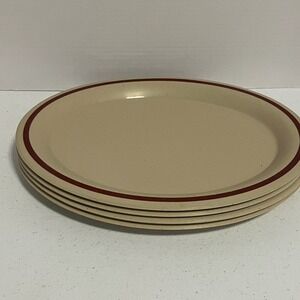 Vtg G.E.T. Melamine Dinner Plates Set of 4 Tan Brown Rim Rest. Ware Oval READ